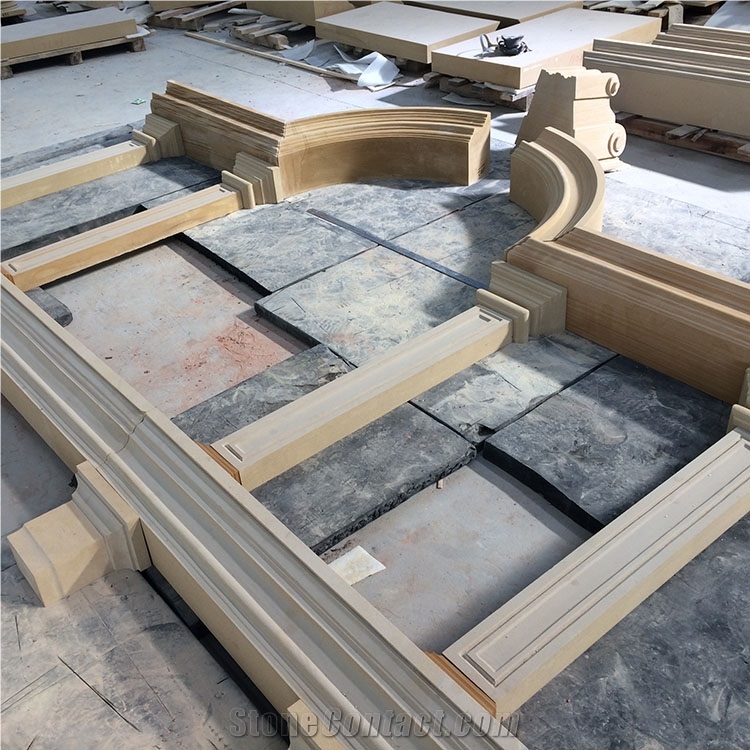 China Beige Sandstone Window Sills Surround Frame Door Surround Frame Arch Hand Made Sculputure