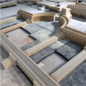 China Beige Sandstone Window Sills Surround Frame Door Surround Frame Arch Hand Made Sculputure