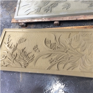 Chinese Sichuan Beige Sandstone Stone Relive Flower Relief Wall Panel Chinese Sichuan Beige Sandstone Stone Relive Flower Relief Wall Panel