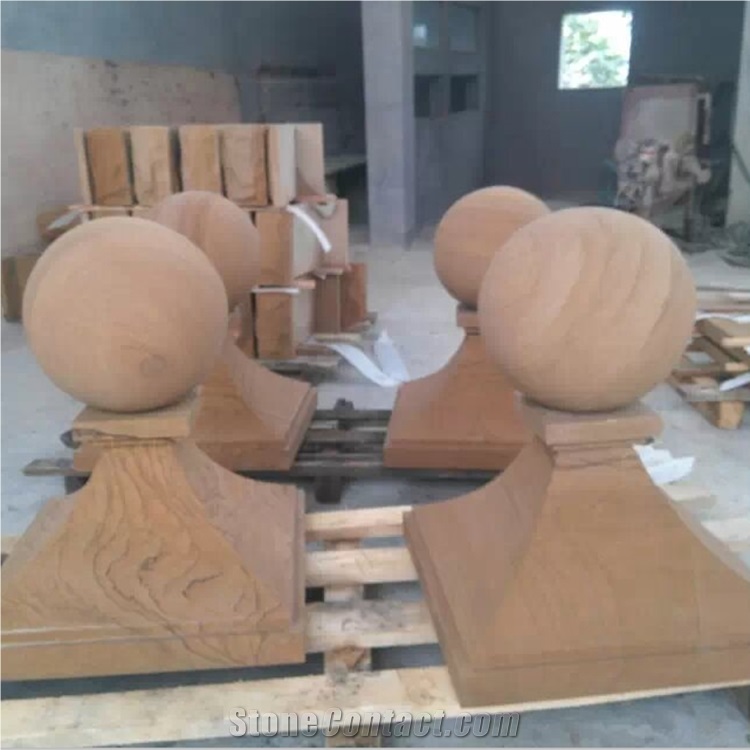 Yellow Wood Round Ball Pier Caps & Quoins for Column