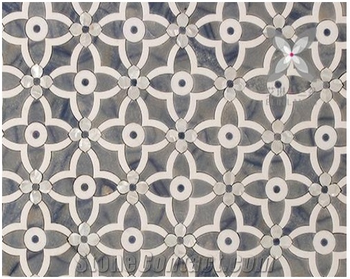 Blue Azul Bahia Thassos Mother Of Pearl/Shell Water Jet Mosaic