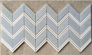 Chevron Blue Celeste Thassos Mosaic