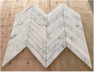 Modern Big Chevron Bianco Carrara Mosaic