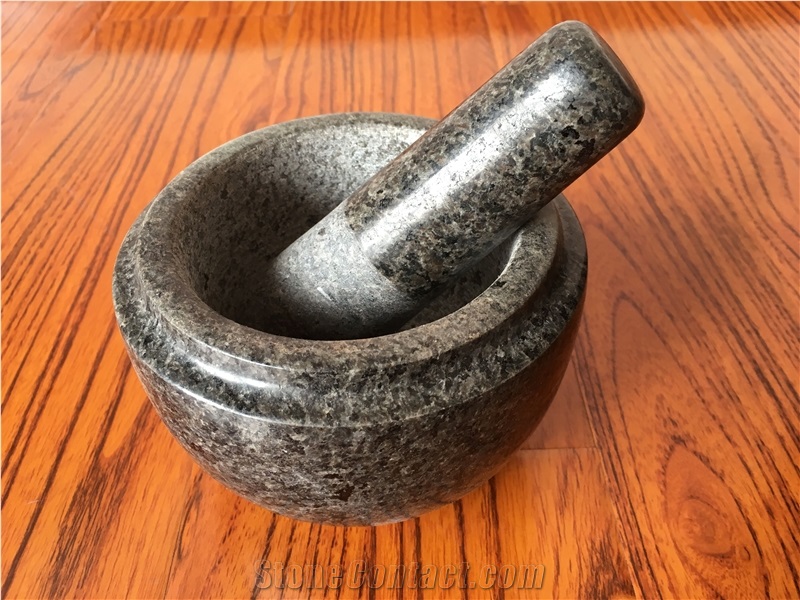 Granite Mortar and Pestle for Kitchen Use, Snow in Black Granite Mortars