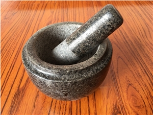 Granite Mortar and Pestle for Kitchen Use, Snow in Black Granite Mortars