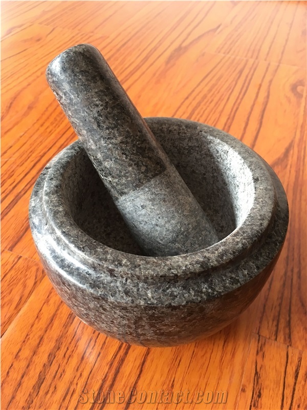 Granite Mortar and Pestle for Kitchen Use, Snow in Black Granite Mortars