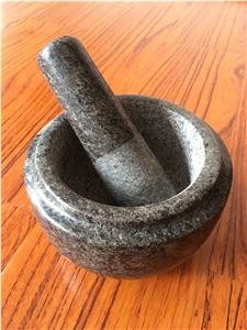 Granite Mortar and Pestle for Kitchen Use, Snow in Black Granite Mortars