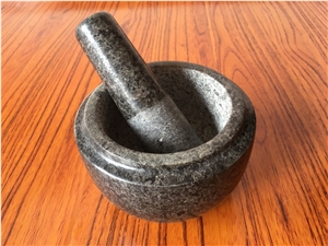 Granite Mortar and Pestle for Kitchen Use, Snow in Black Granite Mortars