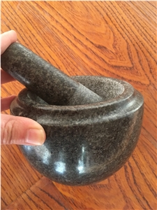 Granite Mortar and Pestle for Kitchen Use, Snow in Black Granite Mortars