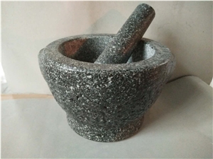 Granite Mortar and Pestle for Kitchen Use, Snow in Black Granite Mortars
