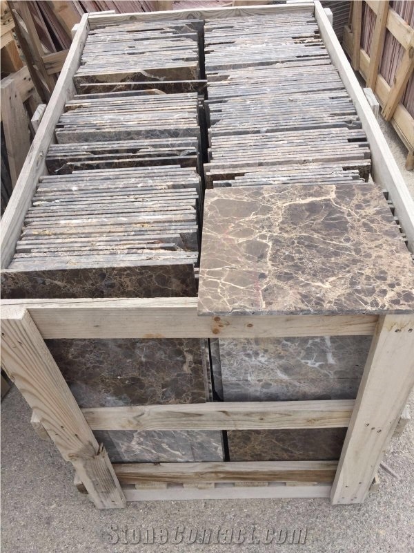 Crema Marfil / Dark Emperador Broken Tiles Polished 1 cm for Mosaic