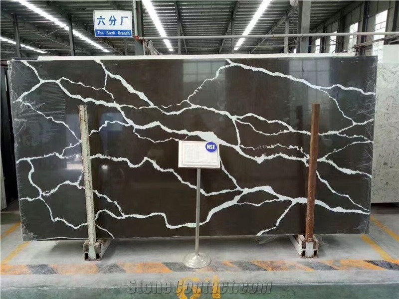 Black Quartz Stone Slabs & Tiles, Solid Surface Engineered Stone