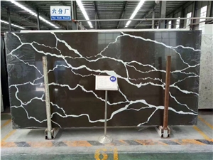 Black Quartz Stone Slabs & Tiles, Solid Surface Engineered Stone
