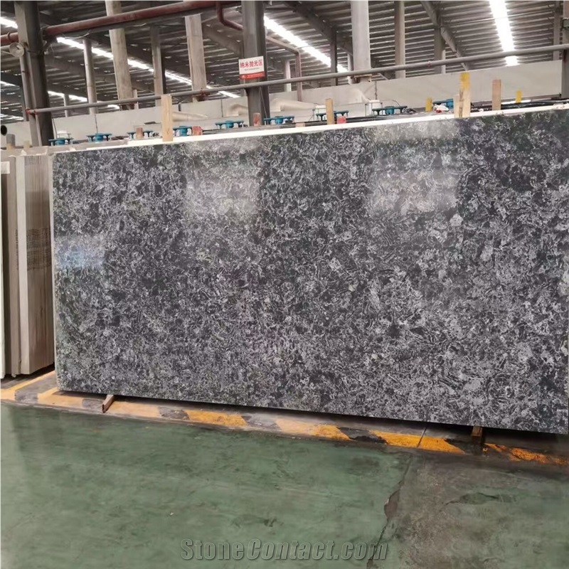 Black Quartz Stone Slabs & Tiles, Solid Surface Engineered Stone