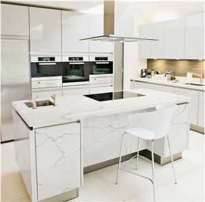 Calacatta Quartz Stone Kitchen Countertops, Island Tops