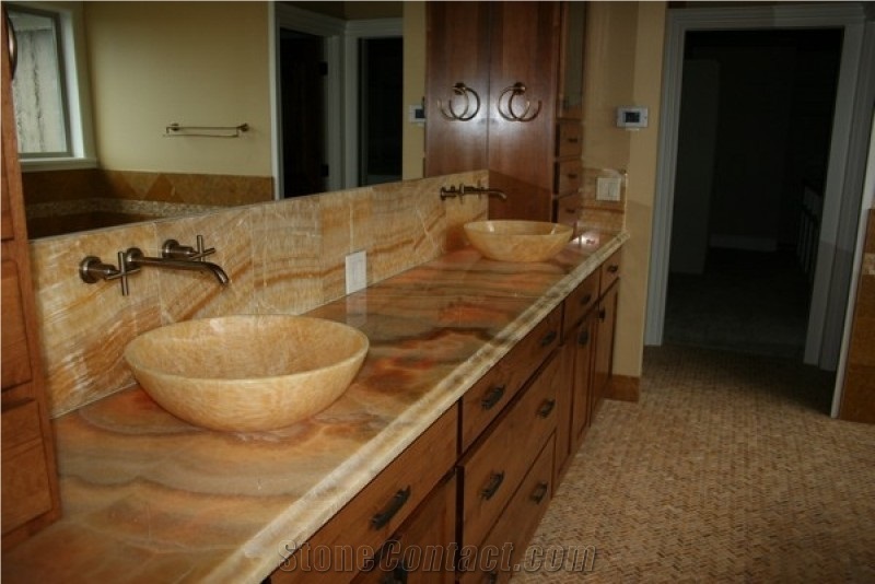 Honey Onyx Bathroom Countertops, Vessel Wash Basin