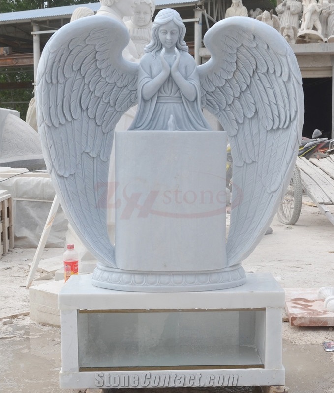 Hunan White Marble Single Angel Design Tombstone