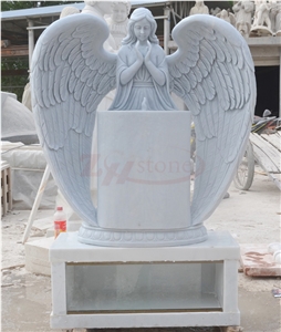 Hunan White Marble Single Angel Design Tombstone