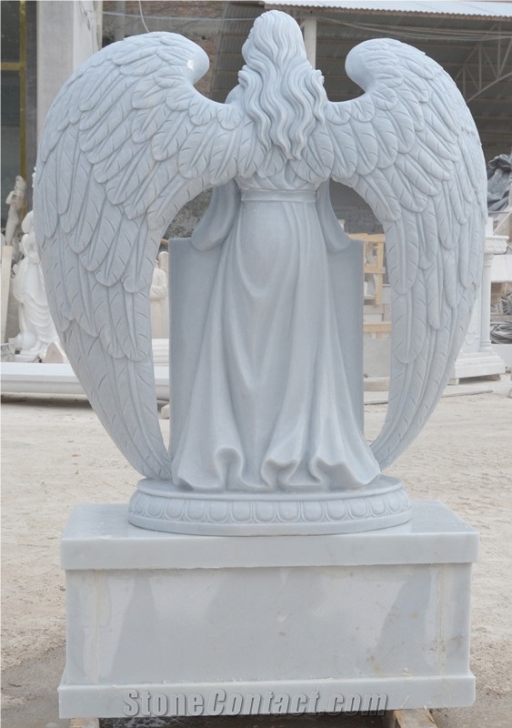 Hunan White Marble Single Angel Design Tombstone