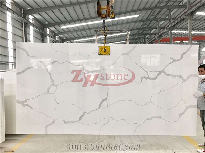Zhs-173108 Statuario Calacatta Quartz Stone Slabs & Tiles, White Engineered Stone