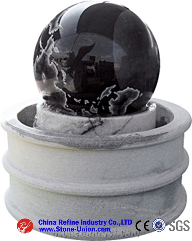 Black Granite Rolling Sphere Fountain, Floating Ball Fountain,Water Features Stone Fountains Rolling Ball Fountains