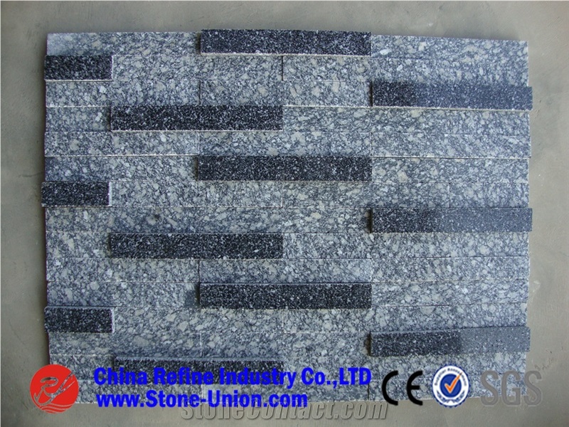 Light Grey Granite Culture Stone Veneer, Flat Stacked Panels, Chinese Black Culture Stone Tiles for Wall Paving