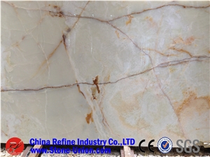 Natural Translucent Onyx Golden Veins Onyx Tile & Slab, Pure White Onyx Floor Tile Wall Covering