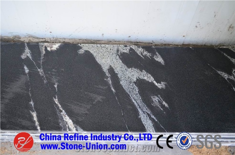 New Jet Mist,Kashmir Black Granite,China Jet Mist,New Jet Mist Granite,China Via Lactea Granite,Black with White Silk Lines Granite for Wall