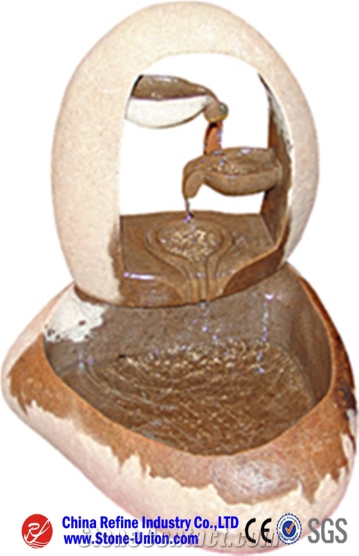 Popular Customized Sculptured Yellow Granite Fountain,Exterior Fountains,Handcarved Water Fountains