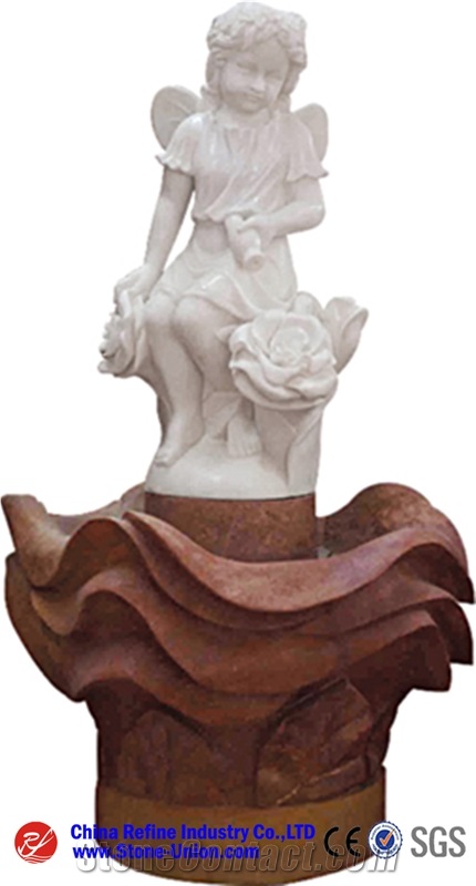 Sunset Red Marble Water Fountain With Female Statue