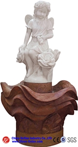 Sunset Red Marble Water Fountain With Female Statue