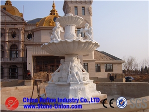 Sunset Red Marble Water Fountain With Female Statue