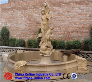 Western Style Yellow Marble Hand Carved Human Design Fountain,Yellow Marble Sculptured Fountain