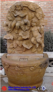 Western Style Yellow Marble Hand Carved Human Design Fountain,Yellow Marble Sculptured Fountain