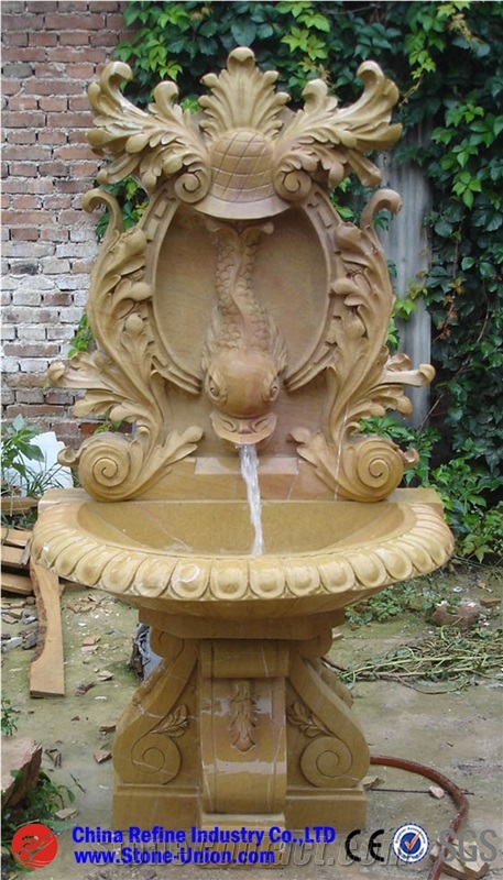 Western Style Yellow Marble Hand Carved Human Design Fountain,Yellow Marble Sculptured Fountain