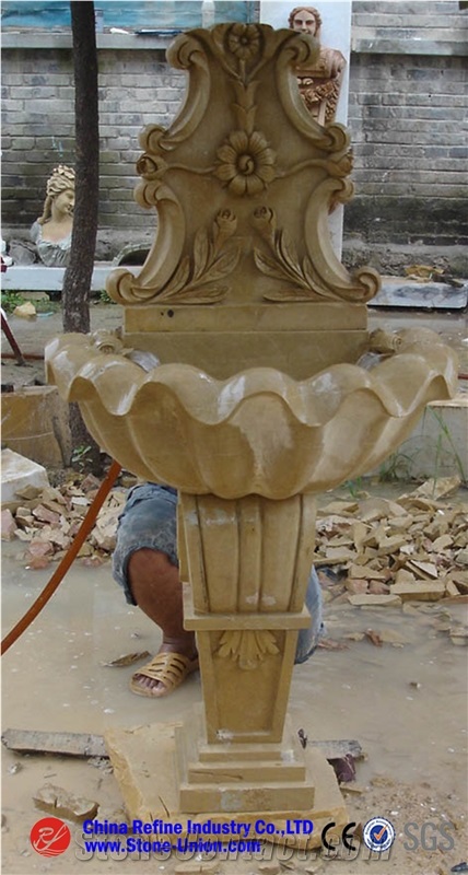 Western Style Yellow Marble Hand Carved Human Design Fountain,Yellow Marble Sculptured Fountain