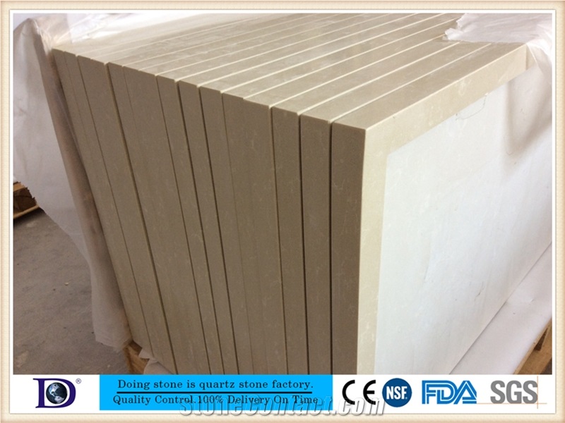 Beige Marble Vein Quartz Kitchen Countertop Factory,2+2cm Polished Engineered Quartz Kitchen Bar Top,Artificial Marble Countertop from Doingstone.Solid Surface Quartz Stone for Kitchen Top