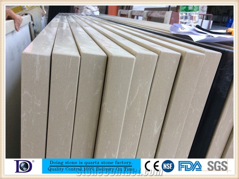 Beige Marble Vein Quartz Kitchen Countertop Factory,2+2cm Polished Engineered Quartz Kitchen Bar Top,Artificial Marble Countertop from Doingstone.Solid Surface Quartz Stone for Kitchen Top