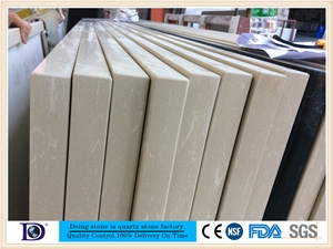 Beige Marble Vein Quartz Kitchen Countertop Factory,2+2cm Polished Engineered Quartz Kitchen Bar Top,Artificial Marble Countertop from Doingstone.Solid Surface Quartz Stone for Kitchen Top