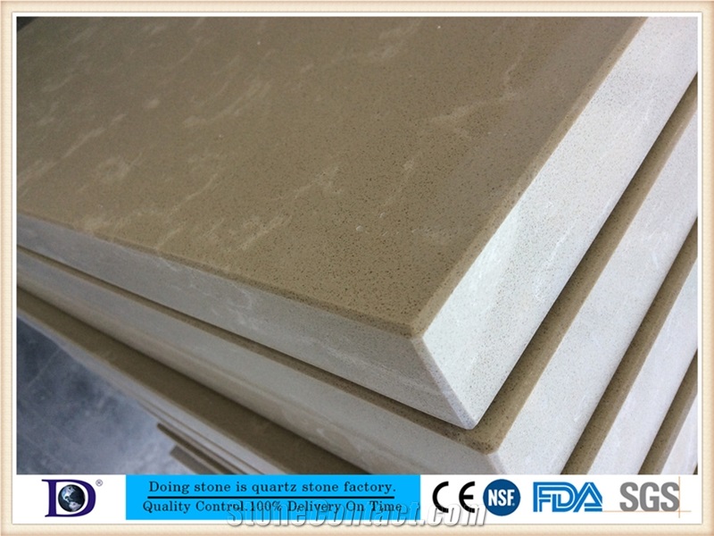 Beige Marble Vein Quartz Kitchen Countertop Factory,2+2cm Polished Engineered Quartz Kitchen Bar Top,Artificial Marble Countertop from Doingstone.Solid Surface Quartz Stone for Kitchen Top