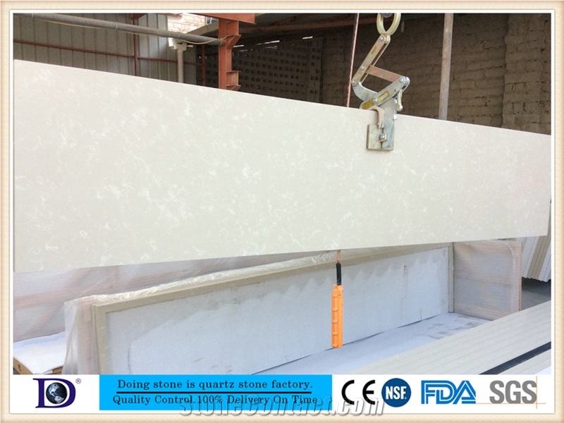Beige Marble Vein Quartz Kitchen Countertop Factory,2+2cm Polished Engineered Quartz Kitchen Bar Top,Artificial Marble Countertop from Doingstone.Solid Surface Quartz Stone for Kitchen Top