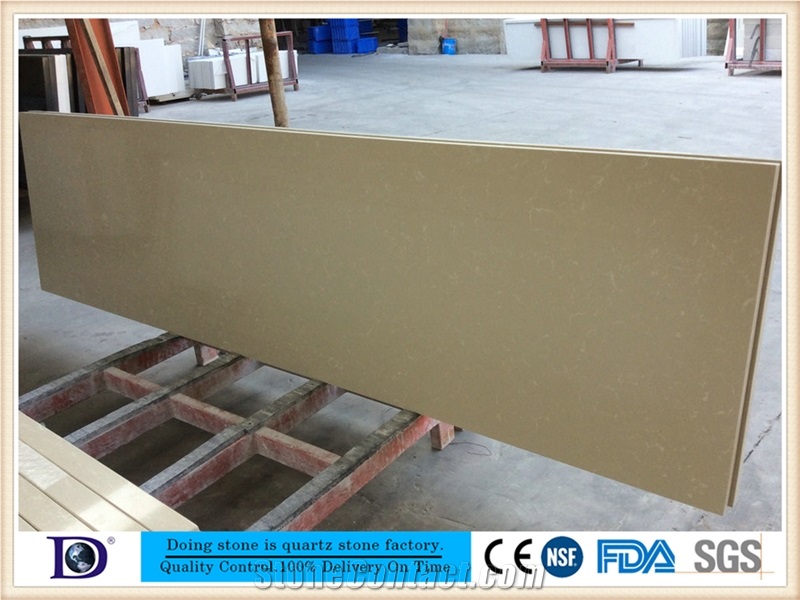 Beige Marble Vein Quartz Kitchen Countertop Factory,2+2cm Polished Engineered Quartz Kitchen Bar Top,Artificial Marble Countertop from Doingstone.Solid Surface Quartz Stone for Kitchen Top