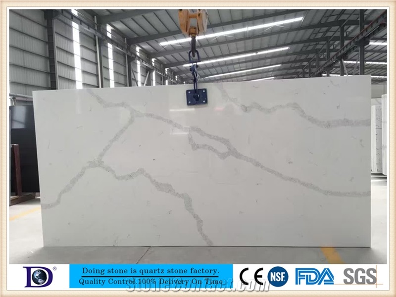 Calacatta White Popular Quartz Slabs,Polished Calacatta White Quartz Slabs for Kitchen,Calacatta White Engineered Quartz Stone from Doingstone,Calacatta White Solid Surface Quartz in Usa7421