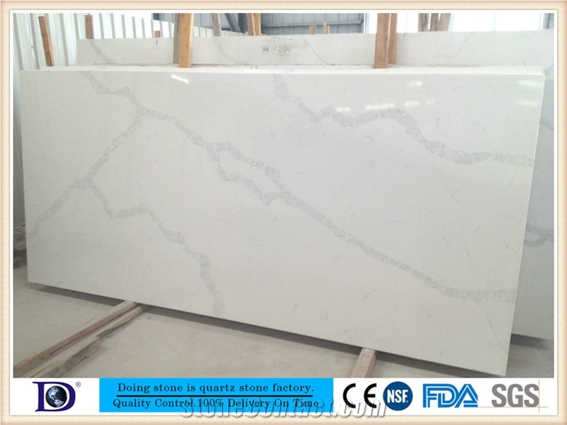 Calacatta White Popular Quartz Slabs,Polished Calacatta White Quartz Slabs for Kitchen,Calacatta White Engineered Quartz Stone from Doingstone,Calacatta White Solid Surface Quartz in Usa7421