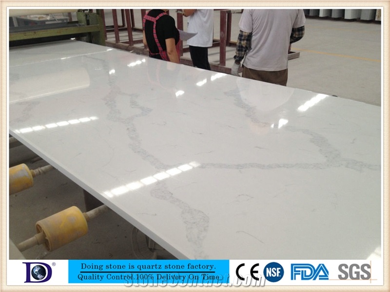 Calacatta White Popular Quartz Slabs,Polished Calacatta White Quartz Slabs for Kitchen,Calacatta White Engineered Quartz Stone from Doingstone,Calacatta White Solid Surface Quartz in Usa7421