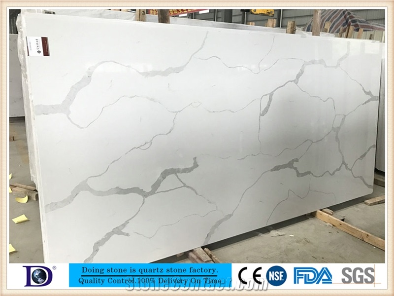 Calacatta White Quartz Slab in China, 2cm Calacatta White Engineered Quartz Slabs in Canada,3cm Solid Surface Calacatta White Quartz for Kitchen,Caesarstone Calacatta White Quartz7414