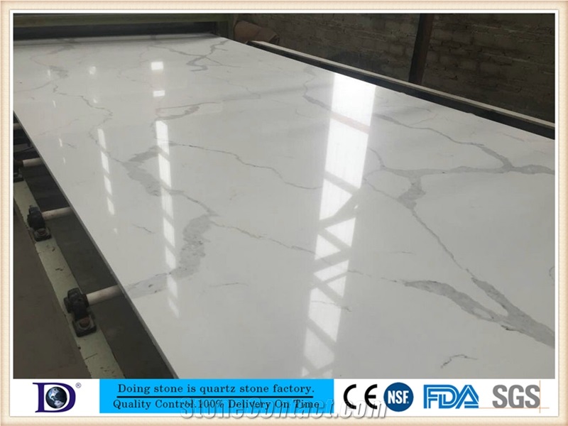Calacatta White Quartz Slab in China, 2cm Calacatta White Engineered Quartz Slabs in Canada,3cm Solid Surface Calacatta White Quartz for Kitchen,Caesarstone Calacatta White Quartz7414