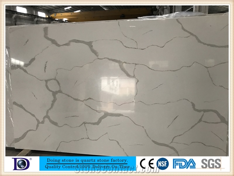 Coarse Grain Calacatta White Quartz from China, 2cmpolished Calacatta White Quartz for Kitchen Countertop,3cm Calacatta White Engineered Quartz from Doingstone, Calacatta White Quartz Slabs7405
