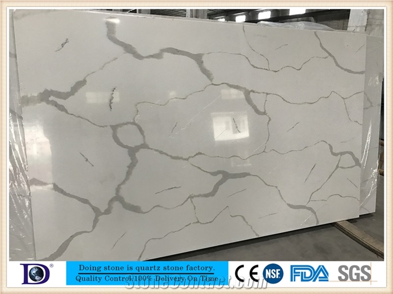 Coarse Grain Calacatta White Quartz from China, 2cmpolished Calacatta White Quartz for Kitchen Countertop,3cm Calacatta White Engineered Quartz from Doingstone, Calacatta White Quartz Slabs7405