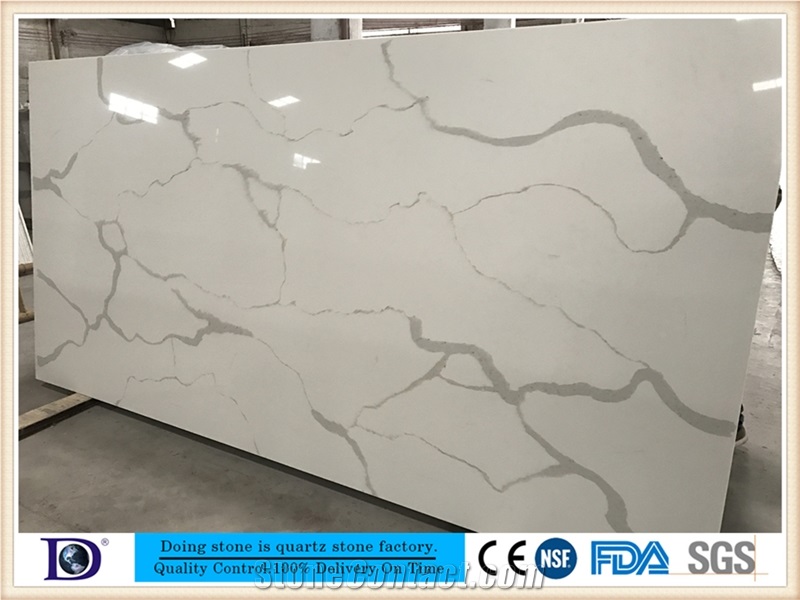 Coarse Grain Calacatta White Quartz from China, 2cmpolished Calacatta White Quartz for Kitchen Countertop,3cm Calacatta White Engineered Quartz from Doingstone, Calacatta White Quartz Slabs7405